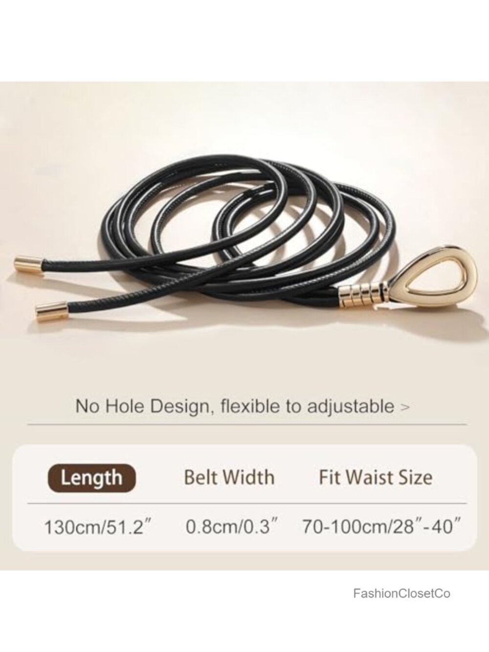 PU Leather Knotted Skinny Waist Belt Gold Buckle Adjustable for Dresses - Picture 4 of 6